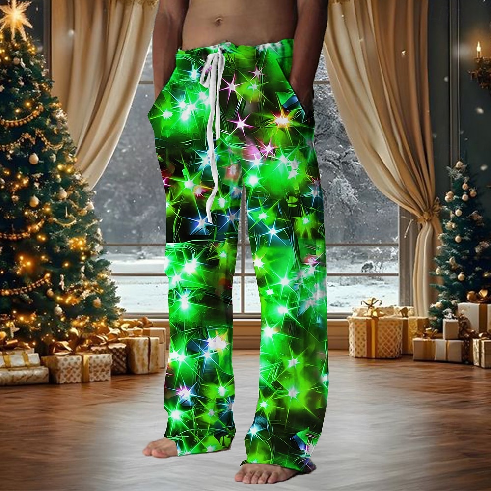 Hawaiian byxor för jul Herr Byxor Medium Midja Dragsko Elastisk midja Ledigt Helgdag julfest Standkläder Byxor med raka ben Sommar Vår Höst 3D-tryck Gul Blå Purpur 2025 - $28.99 –P3