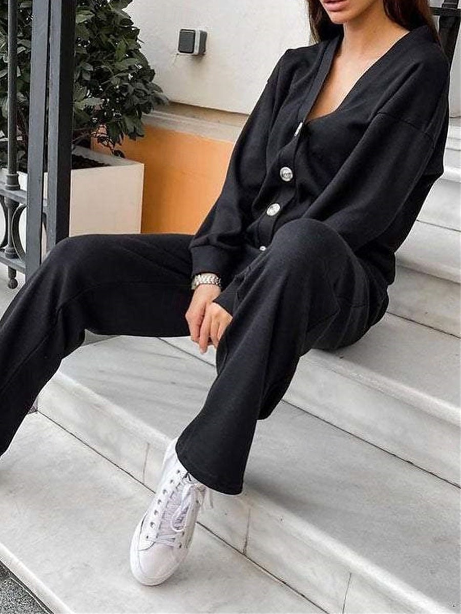 Loungewear-Set für Damen, Strickjacke, Jogginghose, Kordelzug, neutrales Taupe, entspannte Passform, bequemes Home-Casual-Outfit, Frühling, Herbst, vielseitige Größen 2025 - $36.99 –P4
