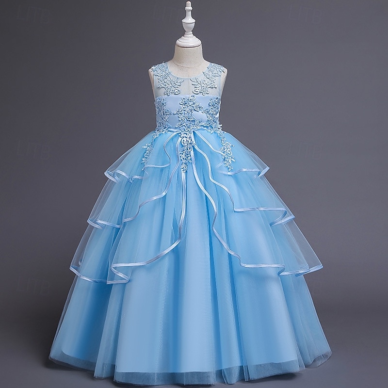 Robe de Demoiselle d'Honneur Fille enfants Fille Robe de princesse Utilisation Mariage Soirée Elégant Magnifique Maille Couleur unie Sans Manches Col Ras du Cou Blanche Rose Claire 4 ans et + de 2025 ? $38.99 –P4
