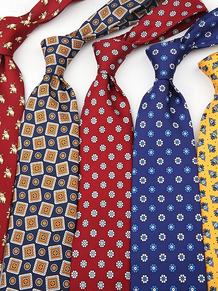 gravatas masculinas de seda sintética com padrão retrô - gravatas vintage com estampa floral e geométrica para uso formal e empresarial de 2025 por $11.99 –P1
