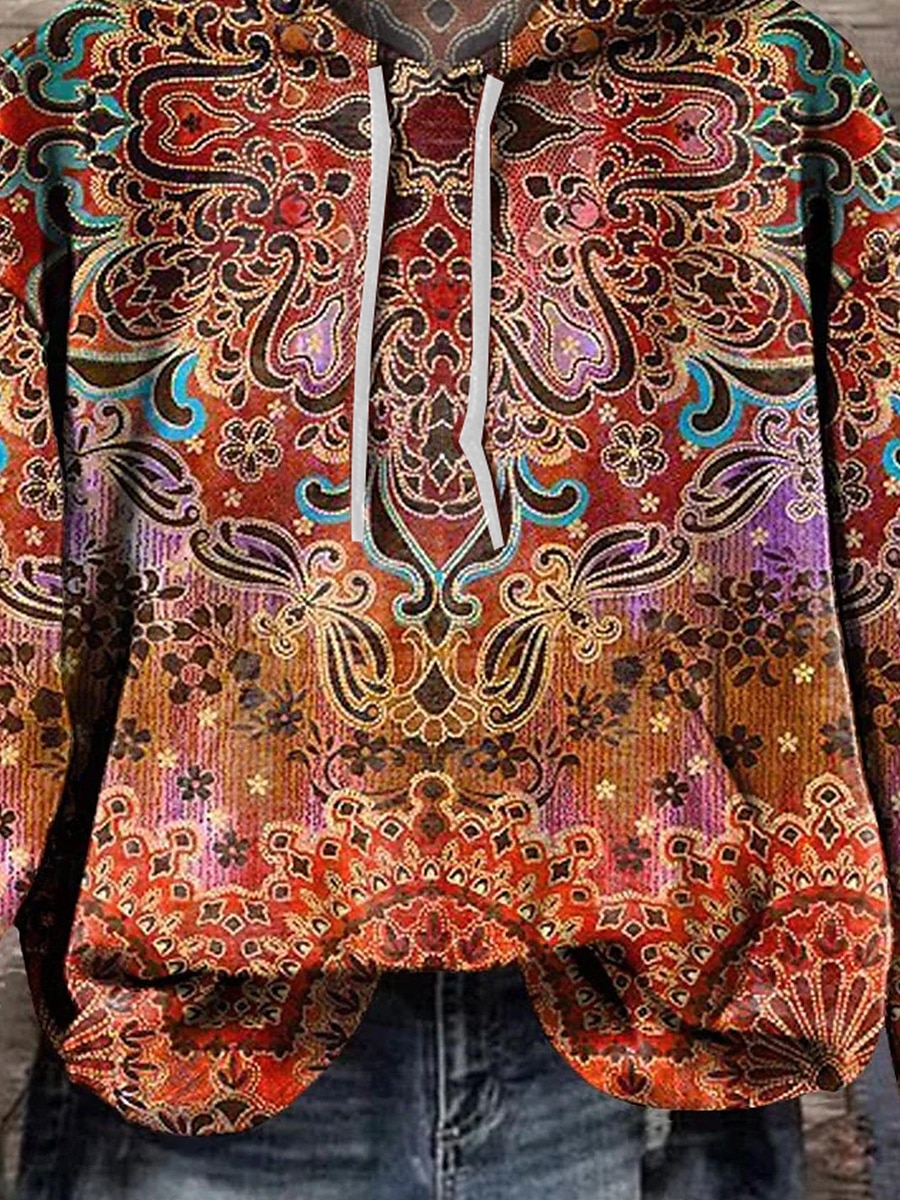 dames pullover casual grafisch straat dagelijks gebruik capuchon print voorzak lange mouw oranje herfst winter 2025 - $31.99 –P3