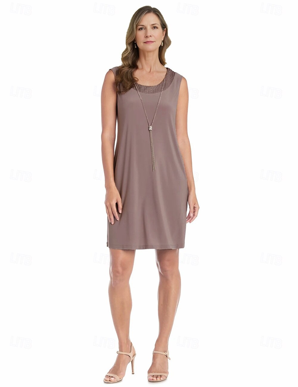 Sheath  Säulen Kleid Strandhochzeitsanzug Mutter der Braut Kleid Eleganter Vintage Schmuckhals Knielang Chiffon 3/4 Länge Ärmeln Jacke Kleider mit Band  Schleife Einfarbig 2025 - $169.99 –P3