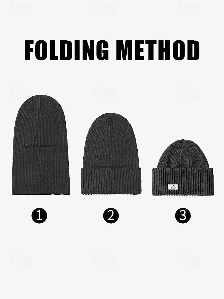 Men's Black Knitted Beanie with Removable Balaclava - Warm and Versatile Winter Hat for Outdoor Activities and Sports 2026 - $11.99 –P4