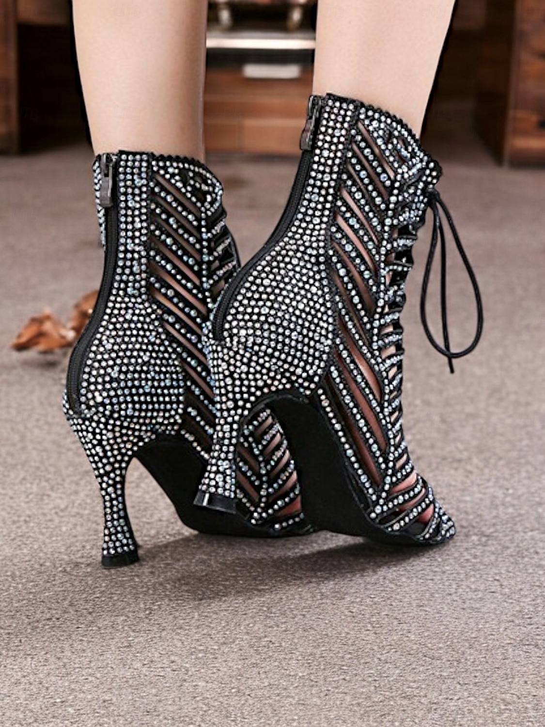 bottes de danse en maille à lacets et strass pour femmes - chaussures de performance à talons hauts et à bout ouvert pour la danse de salon et la danse latine de 2025 ? $59.99 –P6
