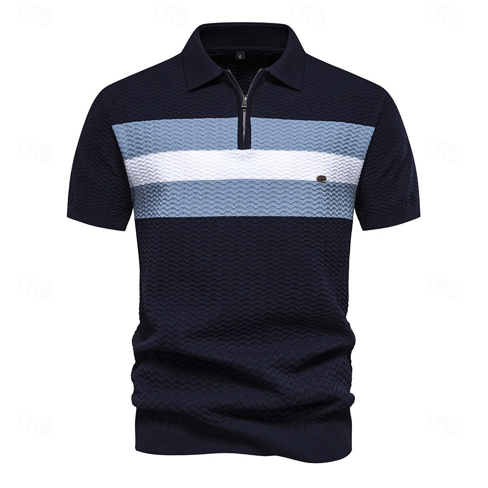 Per uomo Polo con zip Lavoro Affari Collo ripiegato Manica Corta Blocco di colori Cerniera Estate Primavera Autunno Bianco perla Nero Blu marino Polo con zip del 2025 a $27.99 –P3