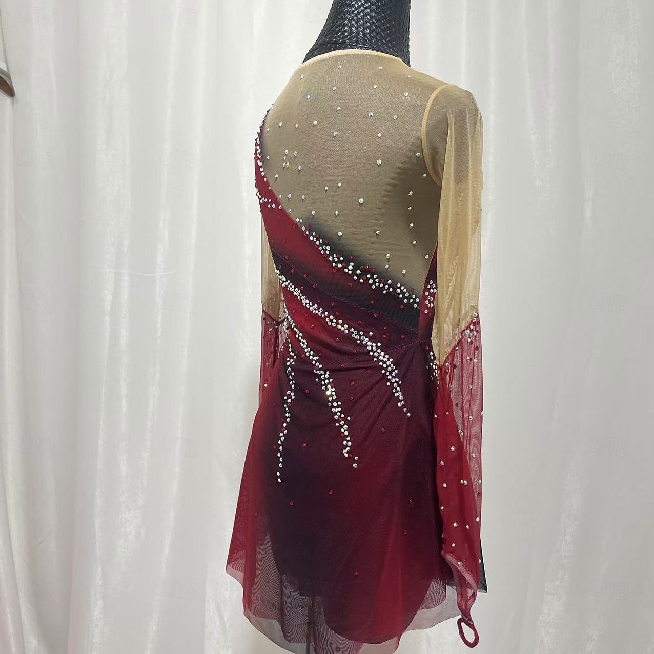 Figure skating costumes for adults and children customized red spandex mesh grading performance costumes competition training rhinestone women's skirts performance costumes 2025 - $249.69 –P5