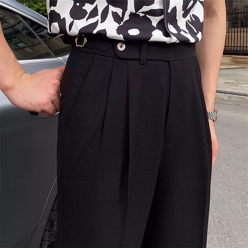 Herre Eksamen Dressbukser Napoli bukser Bukser kinesisk Knapper Lomme Helfarge Komfort Formell Fest Arbeid Mote Klassisk Stil Svart Mørkeblå Mikroelastisk 2026 - $29.99 –P12