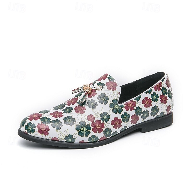 loafers med vitt blommönster för män med tofs och guldaccent – snygga vardags- och semiformella skor för moderiktiga outfits 2025 - $42.99 –P3