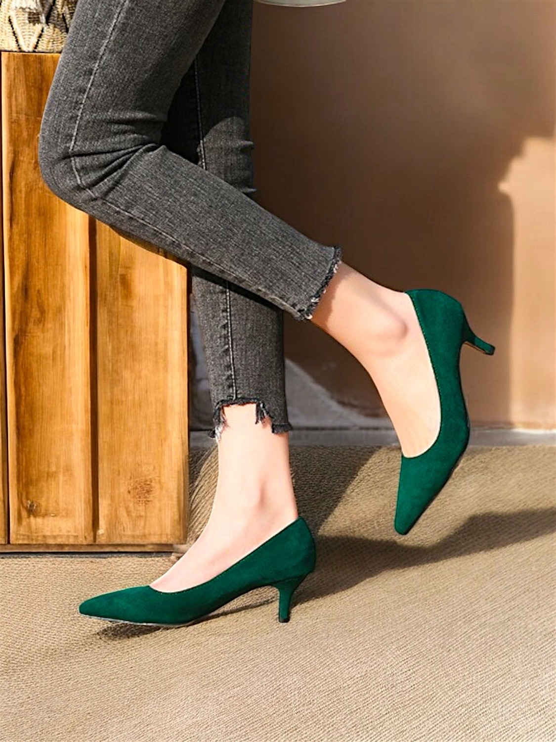 décolleté da donna in pelle scamosciata verde smeraldo con punta affilata e tacco a gattino – scarpe eleganti per l'ufficio o le feste del 2025 a $56.99 -P1