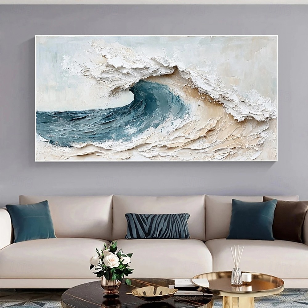 Blue Ocean Wave Painting on Canvas handmade Impasto Textured Painting Designer Serene Canvas Art handmade Choice Minimalist wave painting for Living Room Art Contemporary Art painting wall artwork 2025 - $75.99 –P5