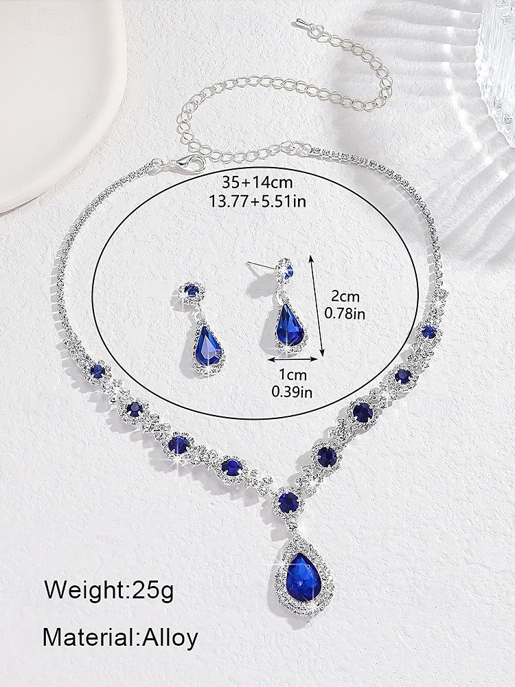 Groene traanvormige kristallen sieradenset - ketting en oorbellen met strass-accenten voor vrouwen, perfect voor bruiloften en formele evenementen 2025 - $14.99 –P6