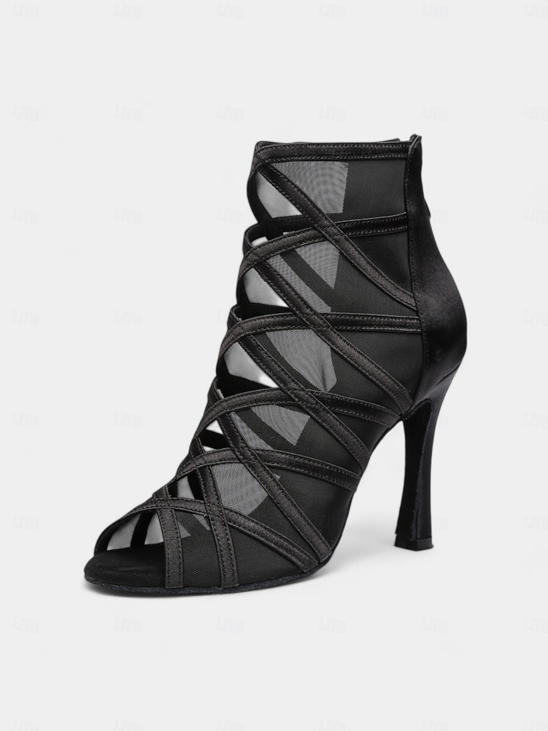 Women's Black Mesh Strappy Latin Dance Shoes with Soft Suede Sole, Back Zipper and Open-Toe Design - Elegant High Heels for Salsa, Tango, and Ballroom 2025 - $59.99 –P7