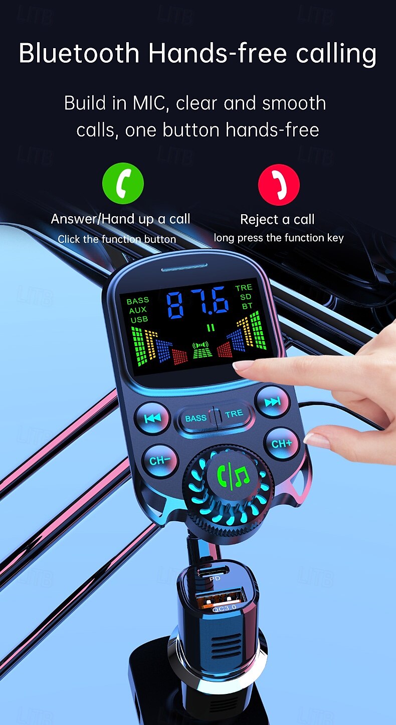 2025年 高品質のミニカー MP3 プレーヤー Bluetooth 音楽スピーカー 30W 急速充電器、車用 FM トランスミッター MP3 プレーヤー  コレクション – $43.99 –P4