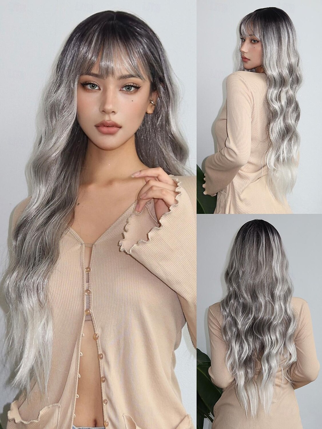 Synthetische pruiken Golvend Springerige krullen Middelste stuk Strakke pony Pruik 71.1 cm Zilver grijs Synthetisch haar Dames Middenscheiding Stoer Aanbiddelijk Grijs 2025 - $25.99 –P1