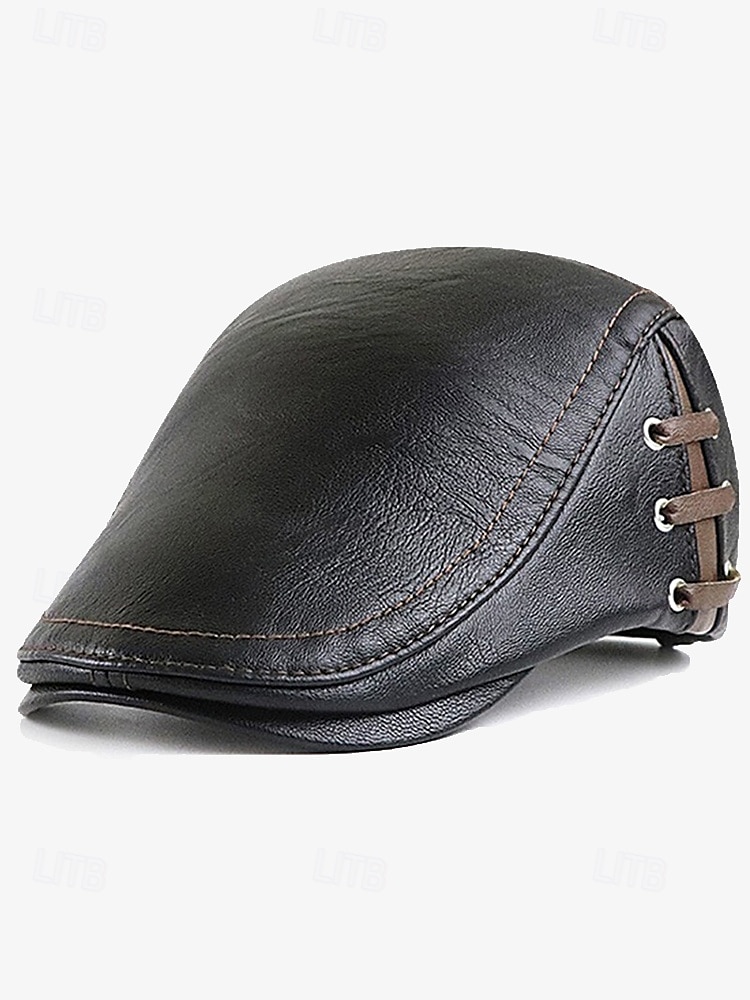 Men's Classic Faux Leather Newsboy Cap – Vintage Flat Ivy Hat with Lace-Up Side Details for Casual and Formal Looks 2025 - $14.99 –P3