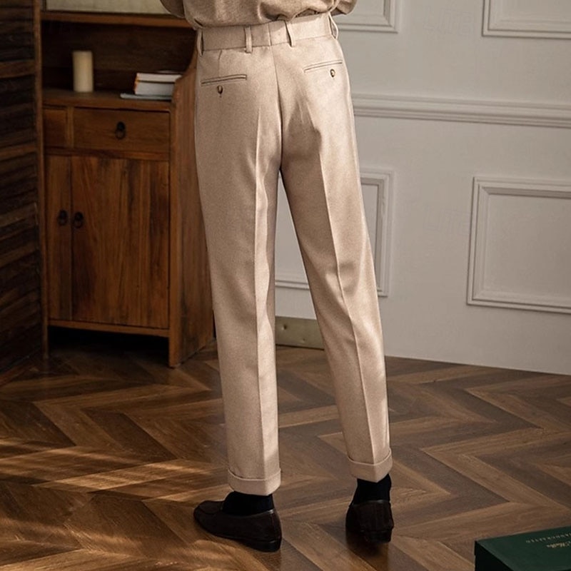 Pánské Kalhoty Oblekové Kalhoty Neapol Kalhoty chinos Kapsy Knoflíky Jednobarevné Pohodlné Formální Párty Práce Módní Klasický styl Tmavě šedá Meruňková Lehce elastické 2026 - $31.99 –P8