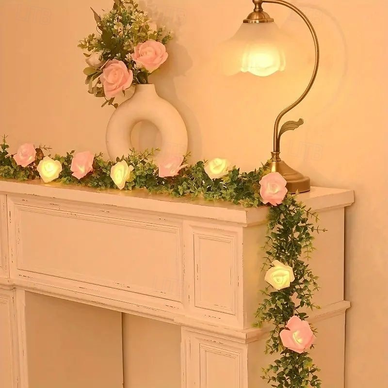 Valentijns guirlande lichtsnoer 1,8 m 20 leds op batterijen, lichtsnoer, rozen hangende wijnstok, kunstmatige guirlande, vergroening, bruiloft, kerstmis, feest, thuis, achtergrond, muur, tafel, tuin, balkon, decoratie 2025 - $14.49 –P3