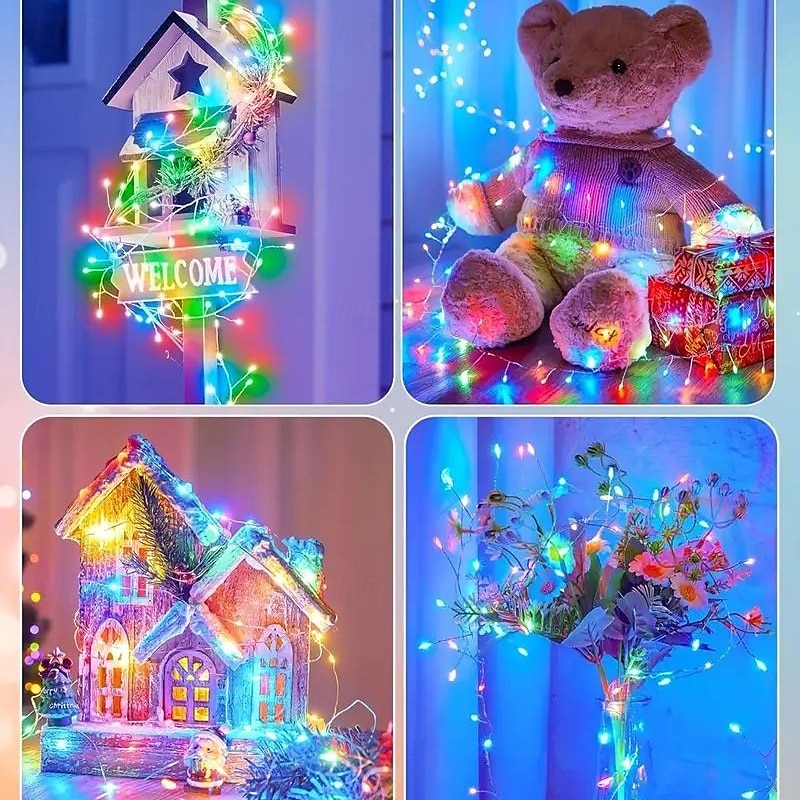 Cadena de luces de fuegos artificiales solares de 6 m y 200 ledes, IP65, resistente al agua, 8 modos, luces de hadas de árbol de Navidad multicolor para decoración interior y exterior del jardín del hogar, 1 unidad 2025 - $24.99 –P5