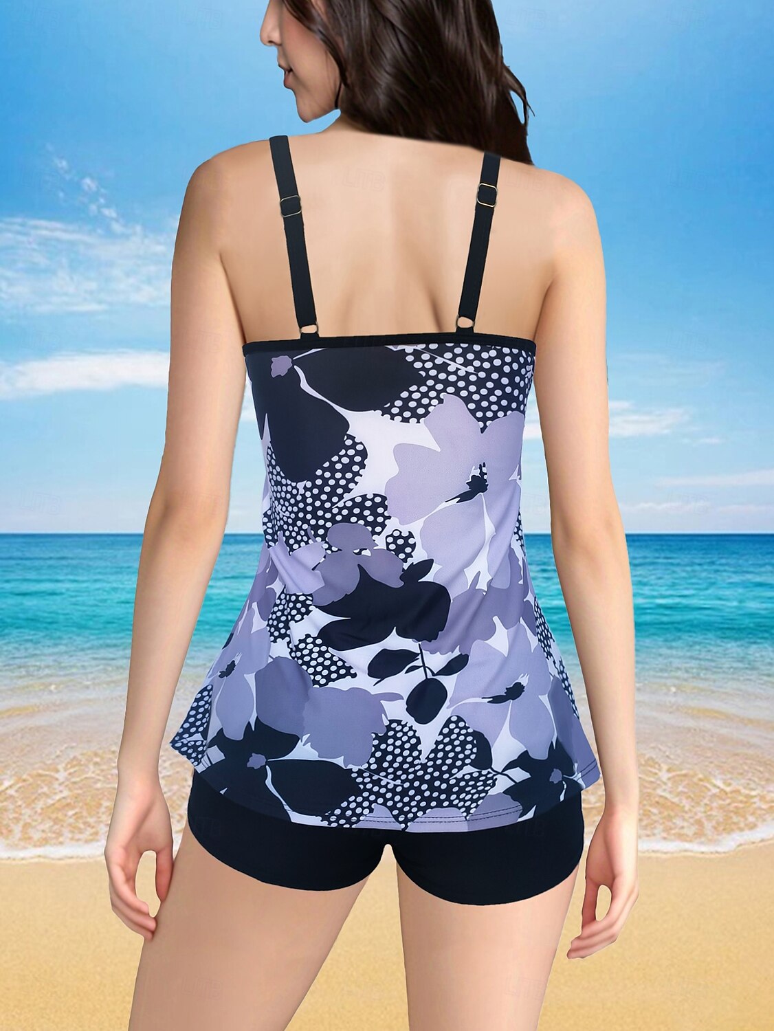 Dam Badkläder 2 st Shorts Baddräkt Öppen rygg geometriska Grafisk Blomma Rund Semester Stylish Baddräkter 2025 - $29.99 –P15