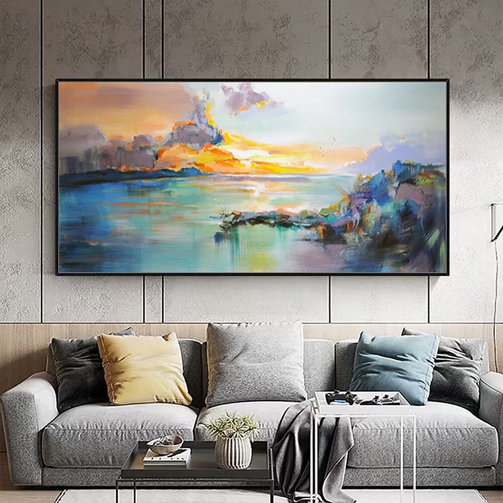 Mintura Handmade Lake View Oil Paintings On Canvas Wall Art Decoration Modern Abstract Landscape Picture For Home Decor Rolled Frameless Unstretched Painting 2025 - $77.99 –P5