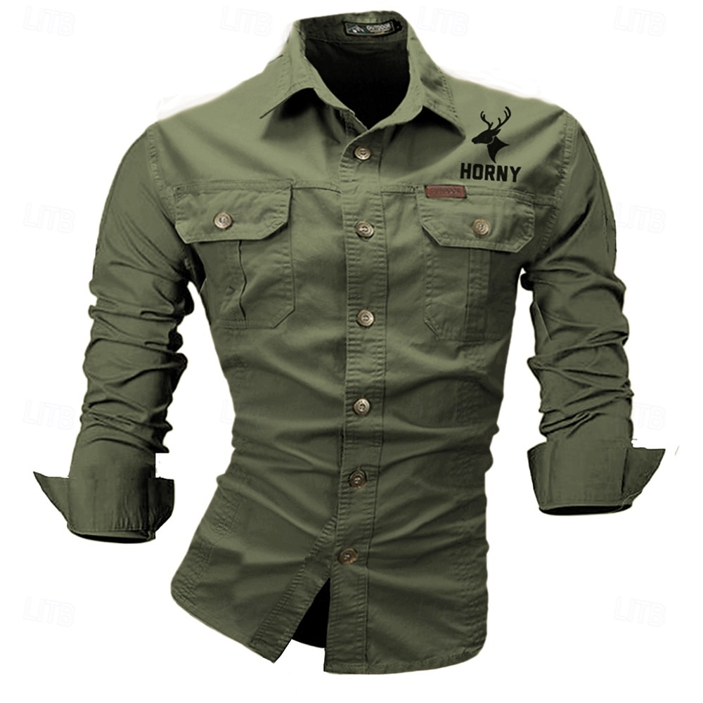 Per uomo Renna Cervo Camicia da lavoro Camicia Western Camicia cargo Manica Lunga Western Casual Uscire Caccia Primavera Autunno Collo ripiegato Stampato Nero Bianco Verde militare Rosso Blu del 2026 a $29.99 –P2