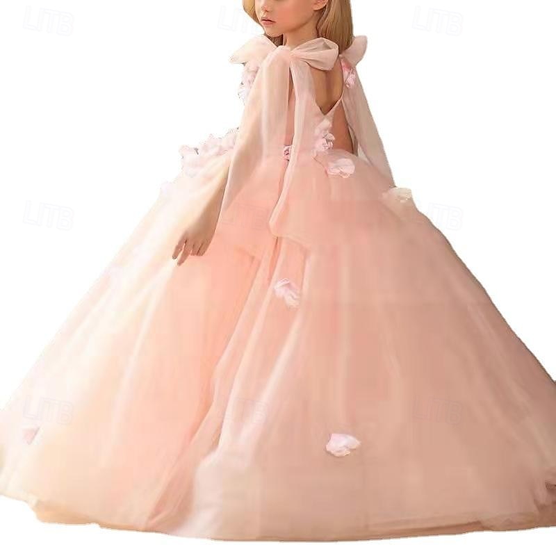 Flower Girl Dress Girls' First Communion Dress Party Dress Performance Wedding Party Princess Sweet Mesh Solid Color Sleeveless Off Shoulder White Pink kids 2025 - $89.99 –P6