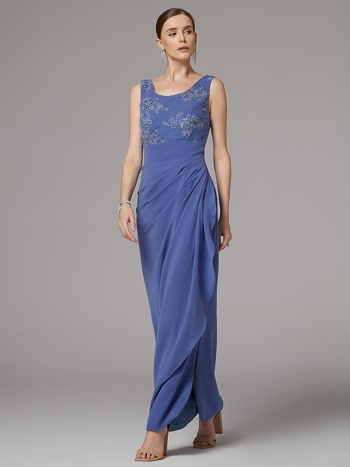 Twee Delige Sheath Jurk Strandbruiloft Moeder van de Bruid Jurk Elegante Sprankel  Glans Juweel Hals Enkele Lengte Kant Stretch Stof 3/4 Lengte Mouw met Kant 2025 - $189.99 –P5