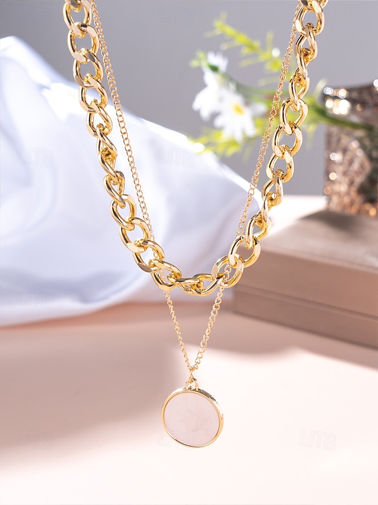 elegant lagerhalsband med guldkedja - runt hänge & chunky choker för kvinnor, perfekt för formella evenemang och fester 2025 - $9.99 –P4