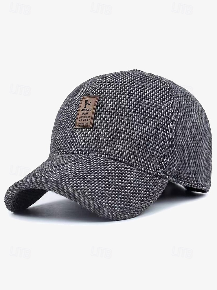 boné de beisebol de lã de inverno masculino com protetores de orelha – chapéu com padrão espinha de peixe quente e estiloso, disponível em cinza, cinza escuro e marrom, perfeito para atividades ao ar livre em climas frios de 2025 por $11.99 –P3