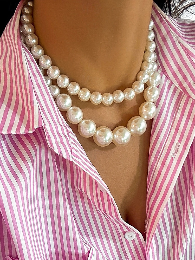 Elegante collar de perlas de imitación de varias capas | Joyería clásica y llamativa para mujeres | Perfecto para bodas, fiestas y eventos formales 2025 - $11.99 –P3