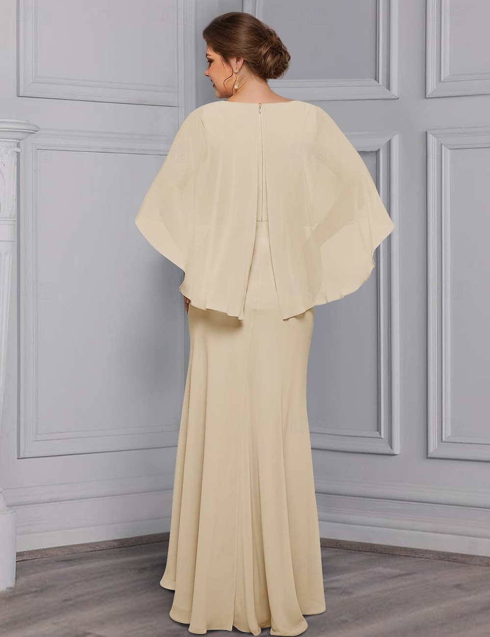 gaine / colonne robe plage mariage mère de la mariée robe élégante col en V longueur au sol en mousseline extensible demi-manche avec dentelle fleur à plusieurs niveaux 2025 de 2025 ? $165.99 –P2