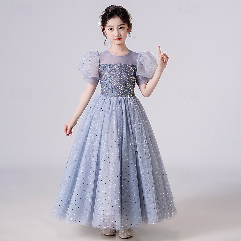 Bloemenmeisjesjurk kinderen Voor meisjes Prinses jurk Prestatie Bruiloft Feest Elegant Mooi Netstof Effen Kleur Korte mouw Strakke ronde hals Wit Blozend Roze 4 jaar + 2025 - $44.99 –P11