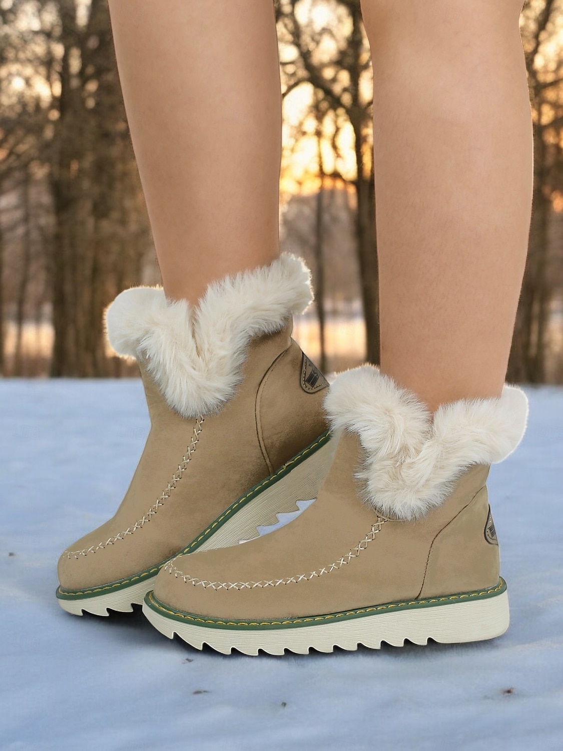 Botas femininas de inverno com forro de pele sintética bege – calor aconchegante com sola antiderrapante para estilo em climas frios de 2025 por $42.99 –P1