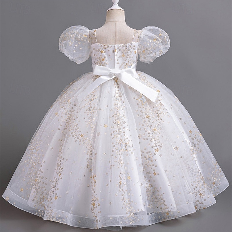 Blomsterpikekjole Barn Jente Prinsesse kjole Ytelse Bryllup Fest Elegant Vakker Paljetter Netting Helfarge Kortermet V-hals Hvit Rød 4 år + 2025 - $47.99 –P6