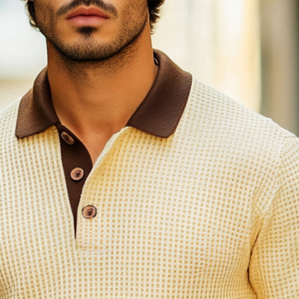 Homme Polos gaufrés Polo Pull Entreprise Casual Revers Classique manche longue Mode basique Couleur unie Poche Automne Hiver Standard Jaune Polos gaufrés de 2025 ? $18.99 –P2