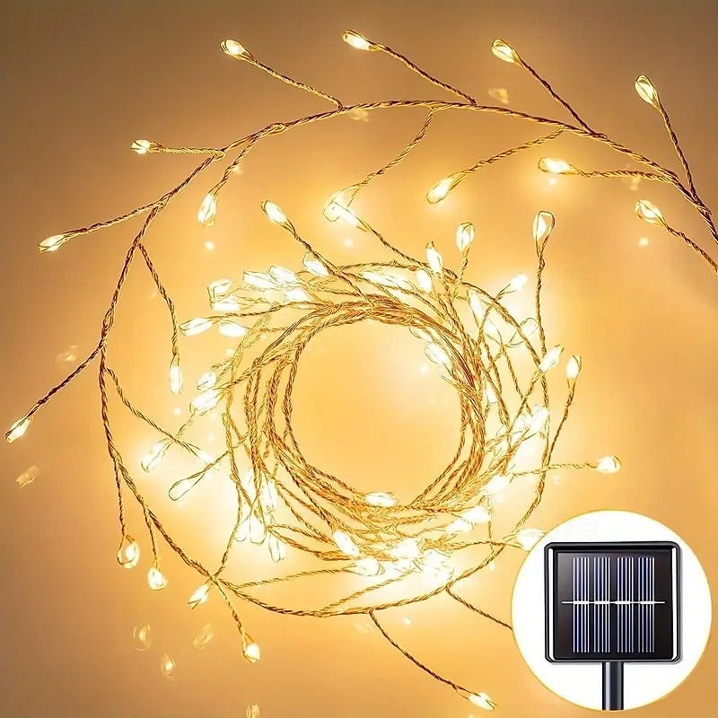 Cadena de luces de fuegos artificiales solares de 6 m y 200 ledes, IP65, resistente al agua, 8 modos, luces de hadas de árbol de Navidad multicolor para decoración interior y exterior del jardín del hogar, 1 unidad 2025 - $24.99 –P2