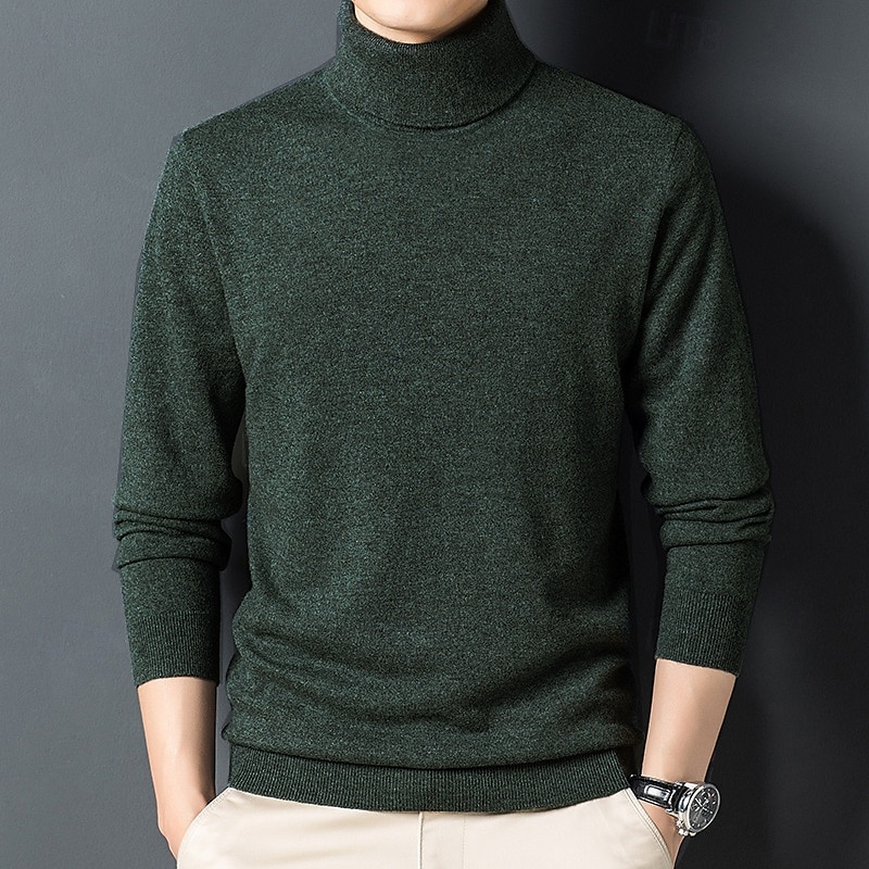 Men's 100% Wool Pullover Sweater Jumper Knit Solid Color Turtleneck Knitwear Elegant Christmas Outdoor Clothing Apparel Fall Winter Black Red S M L 2025 - $57.99 –P3