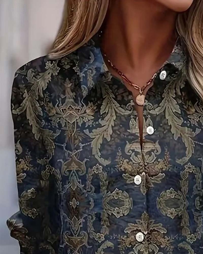 Women's Shirt Boho Shirt Long Sleeve V Neck Navy Blue Fall Winter 2025 - $32.99 –P2