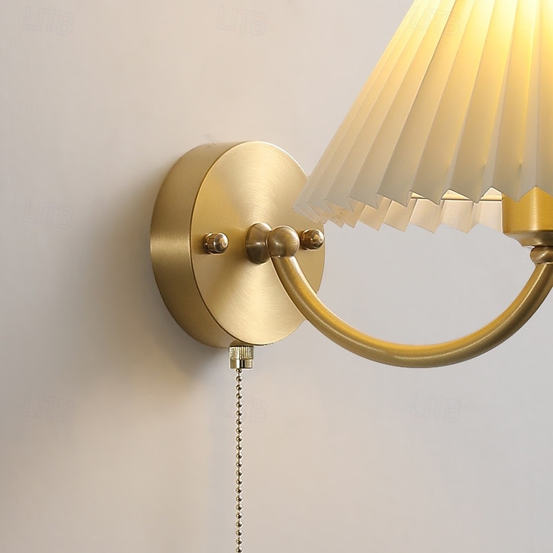 luminárias de parede interior moderno arandela de cobre arandela de cobre com interruptor de corrente abajur de parede de tecido plissado branco arandelas de leitura de cabeceira 85-265v de 2026 por $104.99 –P5