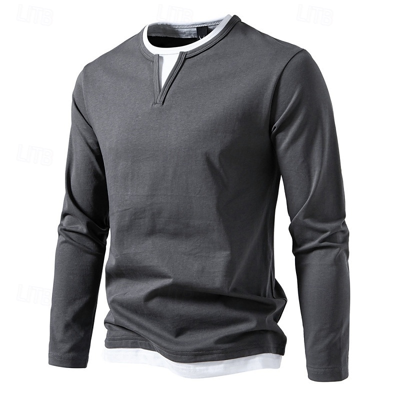 Herren T Shirt T-Shirt Langarmshirt Langarm Rundhalsausschnitt Frühling & Herbst Einfach Mode Designer Basic Falscher Zweiteiler Urlaub Straße Ausgehen Dunkelgrau Schwarz Hellgrün Top T-Shirt für 2025 - $32.99 –P4