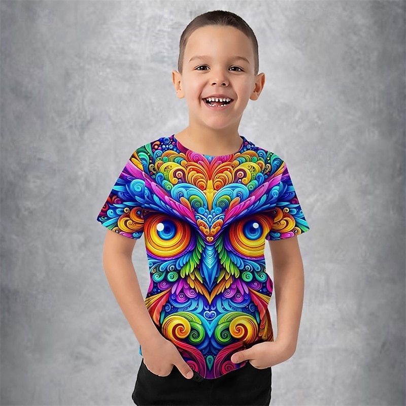 Da ragazzo 3D Pop art Animali Arcobaleno maglietta T-shirt Manica corta Estate Primavera Di tendenza Essenziale Bambino 4-12 anni Girocollo Esterno Informale Giornaliero Standard del 2025 a $11.99 –P2