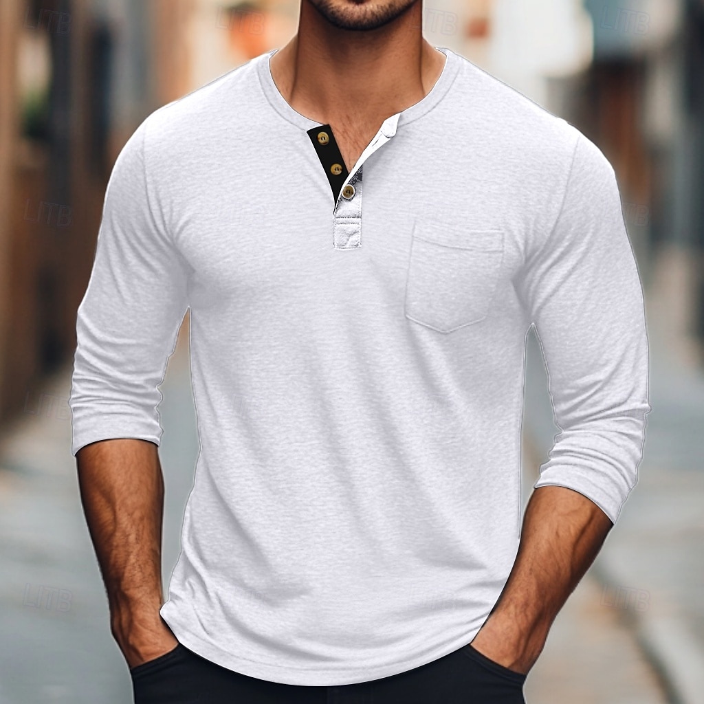 Herr T-shirt Henleytröja Långärmad tröja Slät Henley Gata Dagligen Långärmad Ficka Kläder Mode Designer Ledigt Bekväm 2025 - $18.99 –P4