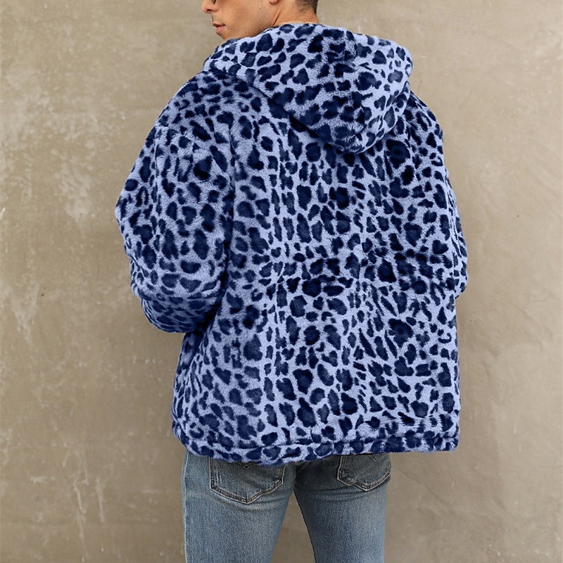 Herren Winterjacke Fleecejacke Mantel aus Kunstpelz Täglich Urlaub warm Tasche Vlies Herbst Winter Leopard-Druck Modisch Strassenmode Mit Kapuze Standard Gelb Blau Grün Jacken 2026 - $57.99 –P10