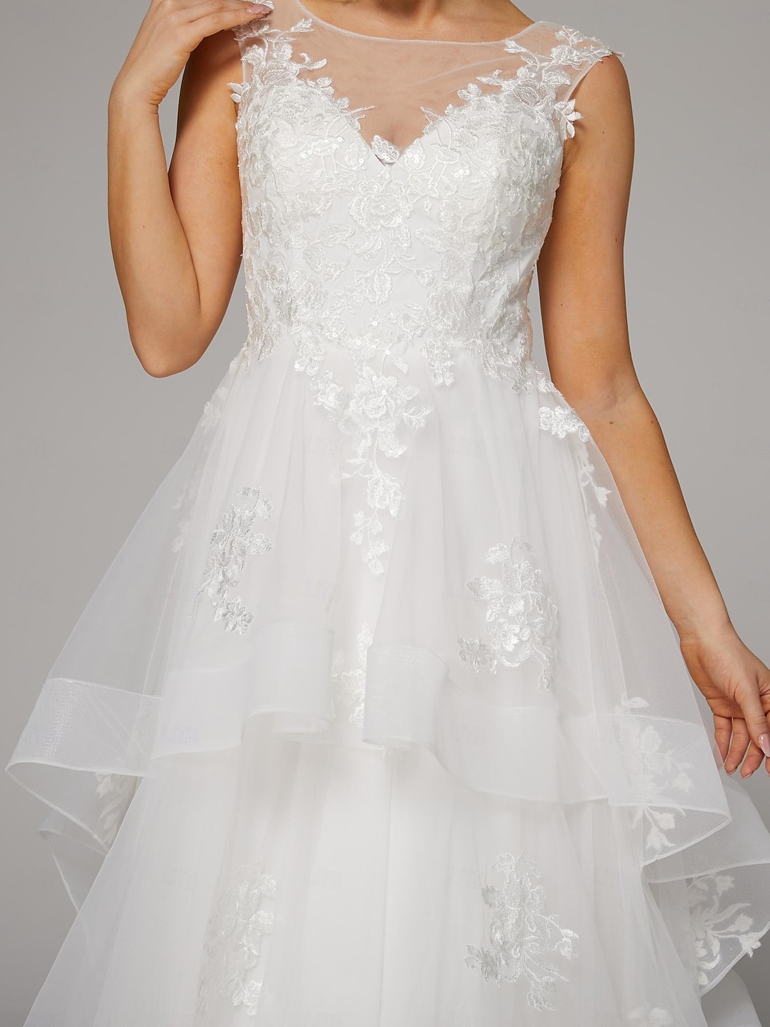 Vestidos de Casamento Casamento na Praia A-Line Gola Ilusão Sem Mangas Comprimento do Chão Cauda de Corte Vestidos de Noiva de Renda com Aplicações de Bordado de 2025 por $258.99 –P6