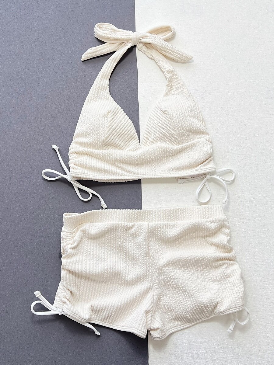 Dames Zwemkleding Bikini 2 stuks Jongen been Zwempak Blote rug Slank Vakantie Strand Kleding Effen Kleur Halternek Mouwloos Badpakken 2025 - $26.99 –P3