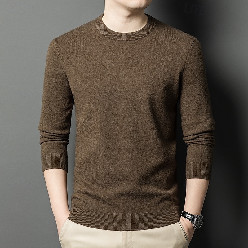Herr Ulltröja Pullover tröja Sticka Ensfärgat Rund hals Stickat Elegant Skola Träning Kläder Höst Vinter Svart Vit S M L 2025 - $36.99 –P7