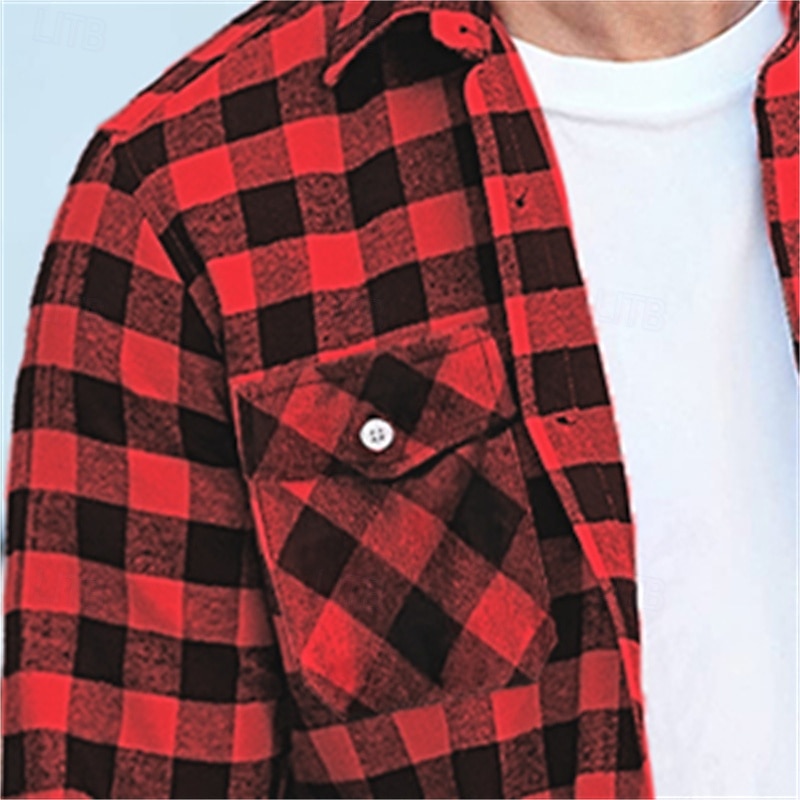 Pánské Košile Flanelová košile Overshirt Pléd Venkovní ulice Bílá Rubínově červená Vodní modrá Fialová Dlouhý rukáv Zima Jaro & podzim Oblečení 2025 - $25.99 –P6