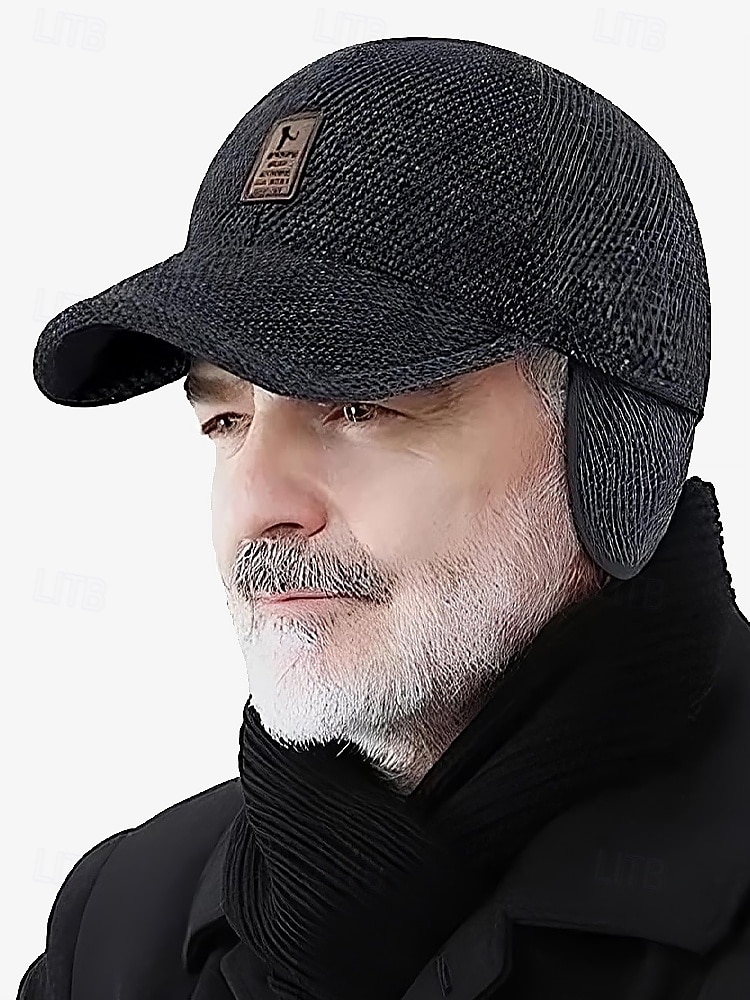boné de beisebol de lã de inverno masculino com protetores de orelha – chapéu com padrão espinha de peixe quente e estiloso, disponível em cinza, cinza escuro e marrom, perfeito para atividades ao ar livre em climas frios de 2025 por $11.99 –P1