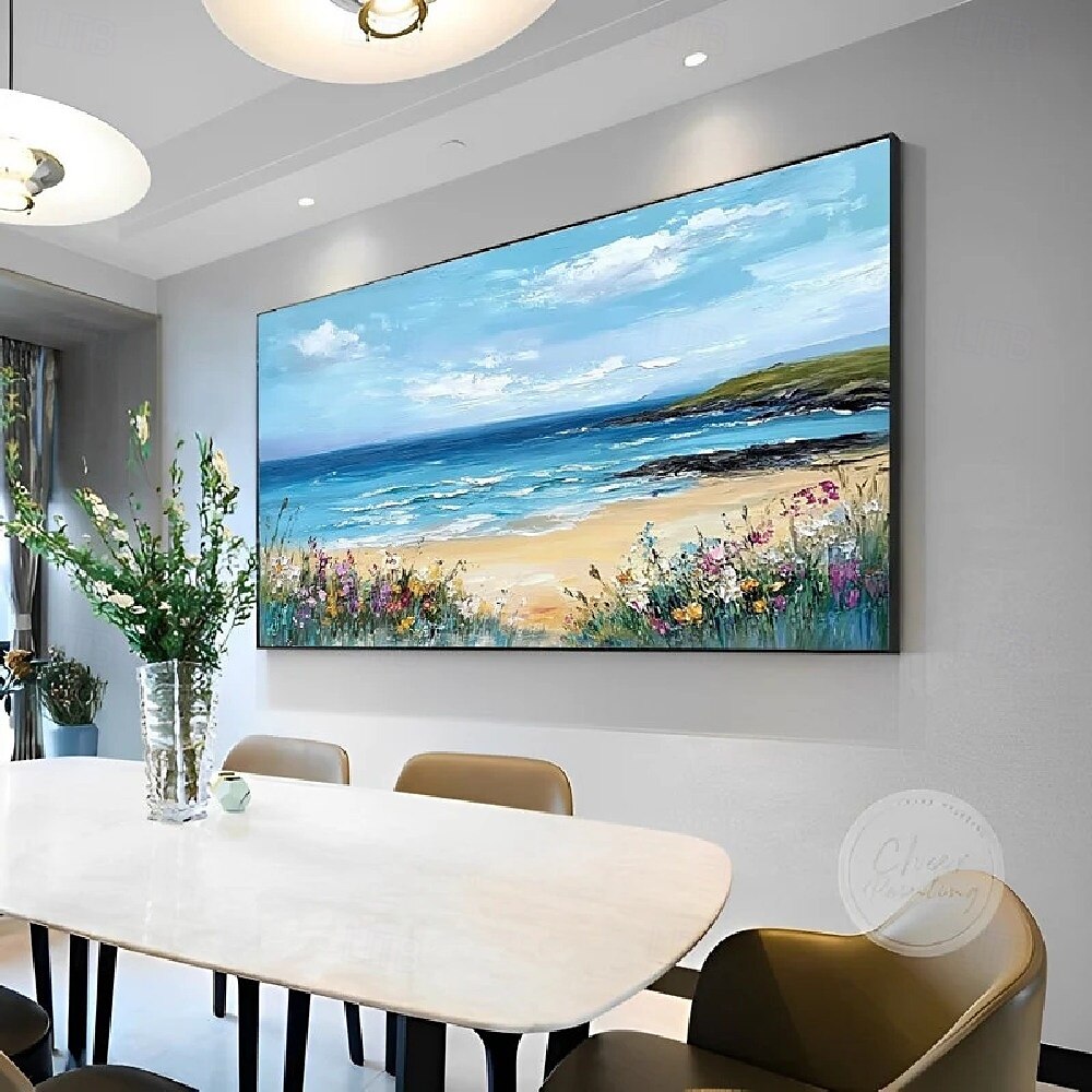blaues Ozean-Ölgemälde handgemachtes zeitgenössisches Indigo-Gemälde großes Himmel-Meer-Gemälde Kunst Ozean-Meer-Gemälde Wohnkultur-Gemälde 3D-Meer abstraktes Ölgemälde weiße Wellen Textur-Gemälde 2025 - $75.99 –P3