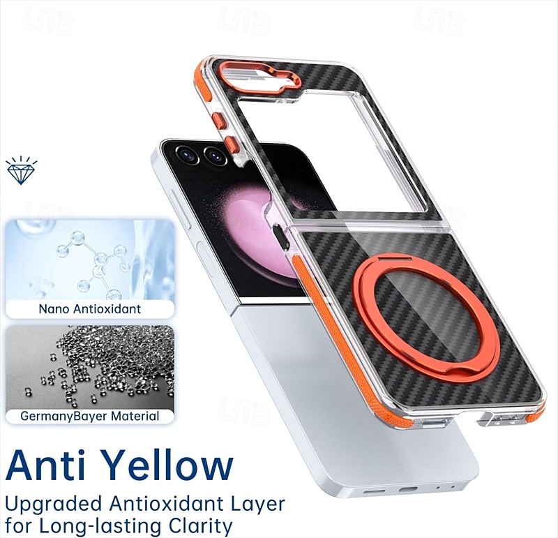 2025年 電話 ケース 用途 サムスンのギャラクシー Zフリップ7 Zフリップ6 Z Flip 5 バックカバー スタンド付き 耐衝撃 レトロ風 カーボンファイバー PC  コレクション – $22.99 –P3